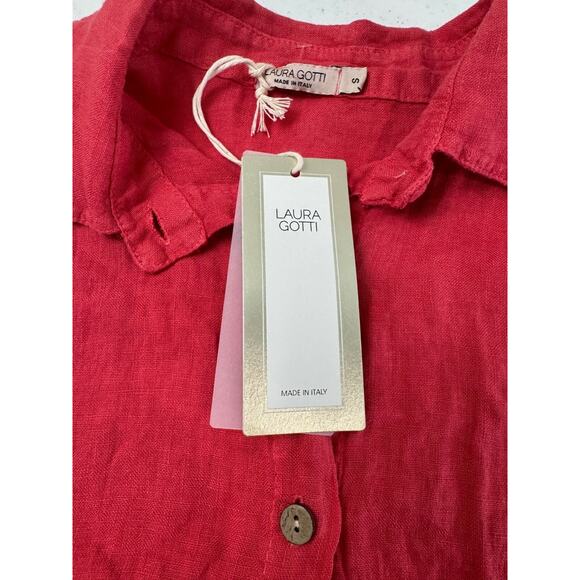 LAURA GOTTI Italian Red 100% Linen Button Down Short Sleeve Shirt S Oversized - Picture 11 of 12